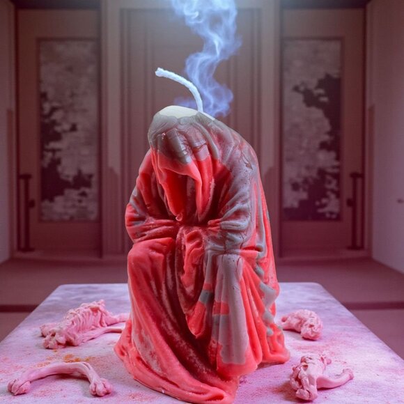 Handmade ✦ Ghostly Hooded Figure Candle ✦ Cherry Cheesecake Cinnamon Soy Wax NWT - Picture 4 of 7